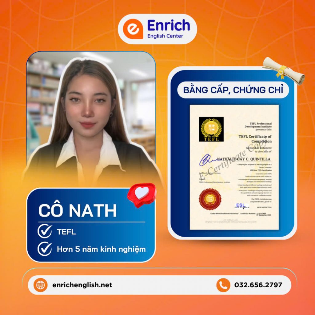 Cô Nath - Tiếng Anh 1 kèm 1 trực tuyến